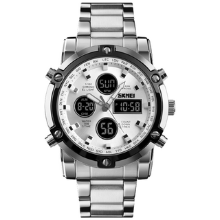 SKMEI 남성 패션 메탈 손목시계 디지털 전자 손목시계 듀얼무브먼트 남성용 손목시계