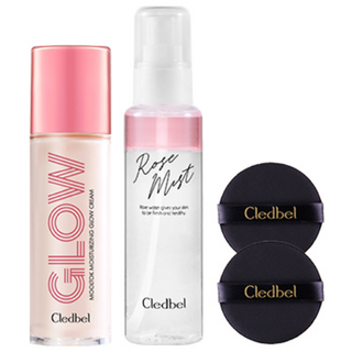 Cledbel 水感保濕光澤霜 30ml+玫瑰水光保濕噴霧 100ml+粉撲 2入, 單色, 1組