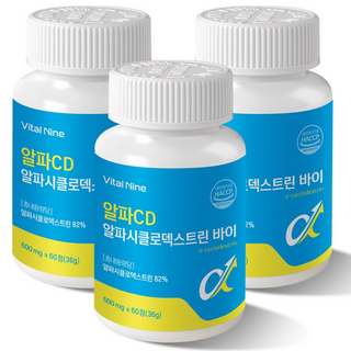 알파cd 분말 알파시클로덱스트린 알약 정 지방 흡수 억제 혈당 조절 순도 98% 디다샷 식약청 HACCP 인증, 3박스, 180정