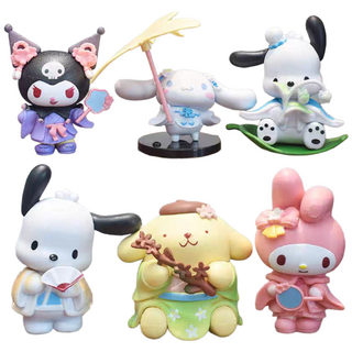 꽃 구경 나온 산리오 아이들 피규어 인테리어 소품, 세트