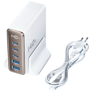 Toocki 투키 GaN 140w LED 디스플레이 3C2A 5포트 C타입 PD3.0 PPS 초고속 멀티충전기, 1개, 화이트