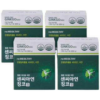 센씨아연 혈액순환 혈행 기억력 개선 항산화 하루 한알 고함량 은행잎추출물 징코 정 비타민, 4개, 60정