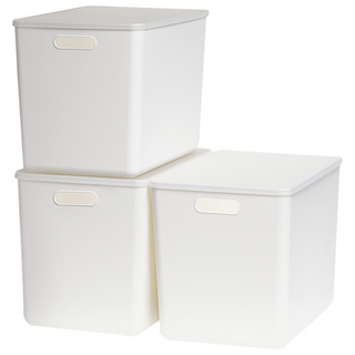 데일리블룸 펜트리 수납 리빙박스 정리함 3개 세트, 손잡이형4호 x 3개, 화이트 본체 & 반투명 뚜껑, 1개