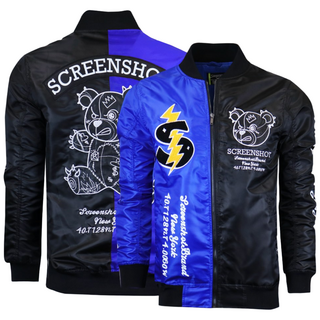 [스크린샷] S51110 / 정품 스크린샷 미국 스트릿 브랜드 / 하프 앤 하프 자수 바머 자켓 / 오버핏 빅사이즈 S~3XL