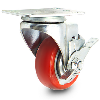 적색 경량 바퀴 캐스터 7.5cm(3인치) 사이드 회전브레이크형, 1개
