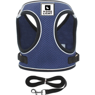 [문라이트] 밤산책 빛 반사 강아지 고양이 안전 하네스 + 리드줄, 네이비, 1개