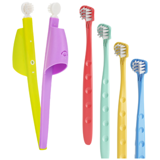 MDB 핑거 칫솔 4개+3D 칫솔 1개 /유아 칫솔/아동 칫솔/3면 칫솔/각도 58도/유아 아기 실리콘 칫솔, MDB 핑거 칫솔 보라 2+연두 2+3D 칫솔 파랑 1