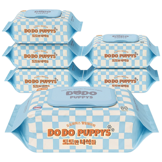 도도퍼피스 플라스틱 0% 강아지 전용 반려 동물 물티슈, 6개, 80개입