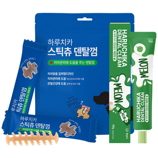펫생각 하루치카 바르는 입냄새 치석 제거 강아지 치약 메론 덴탈껌 세트, 스틱츄, 1세트, 168g