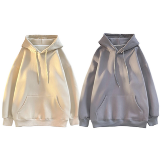 1+1 루즈핏 후드 스웨트셔츠 남녀공용 봄 가을 단색 캐주얼 스웨트셔츠 재킷