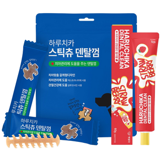 펫생각 하루치카 바르는 입냄새 치석 제거 강아지 치약 딸기 덴탈껌 세트, 스틱츄, 1세트, 168g