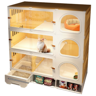 여기냥 올인원 고양이호텔 놀이터 빌라 아파트 하우스 케이지 격리장 집, 1세트, 화이트+A타입