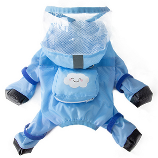 강아지 우비 레인코트 전신 방수 방풍 신발+우비, 1개, 푸른 색