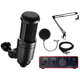 오디오테크니카 AT2020 콘덴서 마이크 포커스라이트 스칼렛 솔로 4세대 세트, 암스탠드+팝필터+케이블