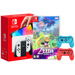 닌텐도 스위치 OLED 화이트 젤다의전설 지혜의투영 조이콘그립세트 (본체+젤다게임타이틀+조이콘그립+악세사리풀패키지)