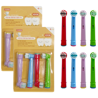오랄비 브라운 호환 어린이 전동 칫솔모 리필모, 2세트, 칫솔모 4개