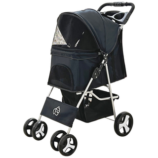 뽀또펫 경량 강아지 개모차 일체형 폴딩 펫 유모차, 블랙, 1개