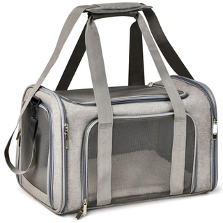 기내반입용Oricean 반려동물 숄더백 이동가방 소프트 켄넬 강아지 고양이 비행기 가방 접이식 캐리어, 회색, 1개