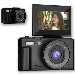 6400w 픽셀 회전 화면 하이엔드 카메라 WIFI 소형디지털카메라 여행용 인생+64G메모리카드, 블랙-64G