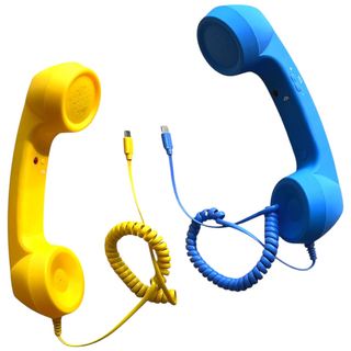 제이앤디럭스 레트로 핔업 핸드폰수화기 c타입 2개입 [커플끼리], 1개, 블랙+옐로우