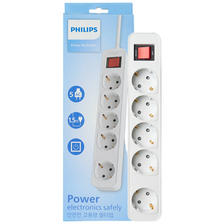 필립스 고용량멀티탭 4000W 워크탭 과부하차단, 1.5m, 올화이트 5구, 1개, 올화이트 5구 CHP2154W