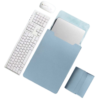 에잇원 가죽 노트북 파우치 + 액세서리 파우치 세트, 블루, 1개