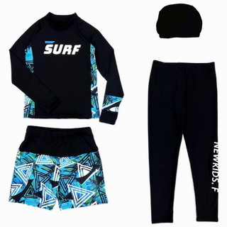 뉴키즈팩토리 키즈 주니어 남아 생존수영 수영복 래쉬가드 4종세트