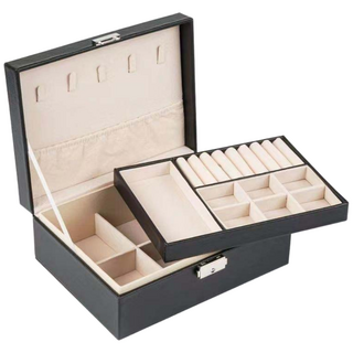 치트몰 2단 보석 액세서리 정리 보관함 (열쇠포함), 블랙