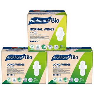 [비건라이프] 뷰코셋 바이오 생리대 롱 윙 중형 10p x 2팩+ 생리대 노말 윙 소형 12p, 1세트