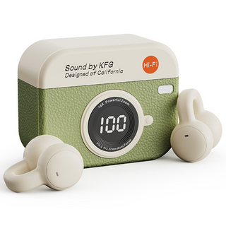 UB 레트로 감성 카메라 블루투스 이어폰 무선 Hi-Fi 터치 이어버드 음악감상 게이밍 선물, 클립형_그린, BO-S1