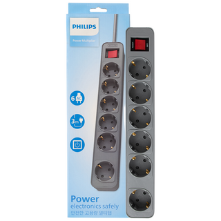 필립스 고용량멀티탭 4000W 워크탭 과부하차단, 1.5m, 올그레이 6구, 1개, 올그레이 6구 CHP2164G