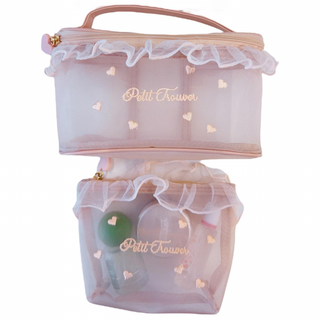 굿도우 하트 메쉬망사 화장품 파우치