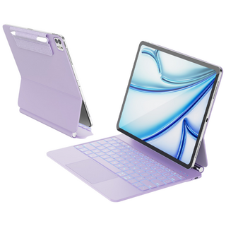 한국형 매직 키보드 아이패드 에어 13 (M3/M2) 아이패드 프로 12.9 (6/5/4/3세대) 11색 백라이트 키+트랙패드 방오염 가죽, 퍼플, 1개