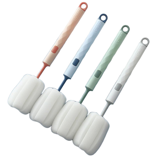 컵 물병 청소용 스펀지 브러쉬 젖병 세척 솔 브러쉬 2개 발송+예비용 솜 브러쉬 1개 무료제공, 그린