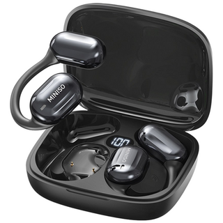MINISO 이어폰 AI 자동통역 이어폰 블루투스 오픈형 회의 실시간 기록 양방향 통역, 블랙, MS162