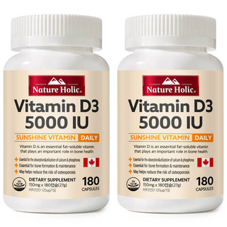 네이처홀릭 캐나다 비타민D 5000 IU 2병 총360캡슐 12개월분, 180정, 27g, 2개