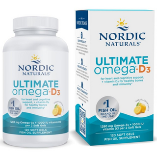 노르딕 네추럴스 얼티밋 오메가-D3 1280mg 비타민D3 1000IU 고함량 오메가3 피쉬오일 두뇌 심장 면역 건강 레몬맛 소프트젤 120정, 1개