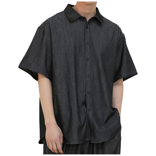 M~6XL 바이모노 이지케어 텐셀 데님 반팔 공기 셔츠 구김없는 빅사이즈 남자 남성 세미 오버핏 와이셔츠 진청 흑청 M L XL 2XL 3XL 4XL 5XL 6XL