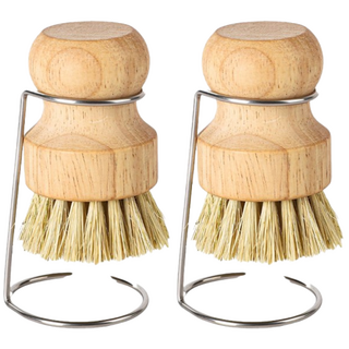 1+1 주방 우드솔 전복 해산물 세척 솔 나무 브러쉬 거치대포함, 베이지, 1세트