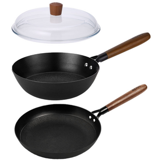베카 시즈닝 무쇠 주물 프라이팬 24cm 3종 세트, 1개, 24cm 프라이팬 + 궁중팬 + 유리뚜껑, 블랙