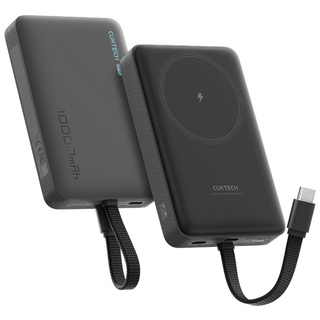 쿡테크 CP12 일체형 2in1 보조배터리 22.5W 고속충전 마그네틱 무선 맥세이프 보조배터리 10000mAh +입출력 C타입 케이블, 블랙