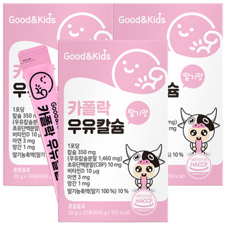 [단독특가] 굿앤키즈 어린이 짜먹는 액상 카폴락 성장기 우유칼슘 / 딸기맛 CBP 초유단백 비타민D 아연 망간, 600g, 3박스