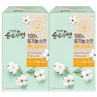 순수한면 유기농 순면커버 팬티라이너, 슈퍼롱, 40개입, 2개