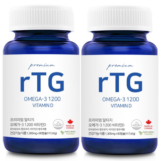 캐나다 2통 (총 6개월분) 알티지오메가3 비타민D rTG오메가3 콜레스테롤 영양제, 1세트, 117.45g