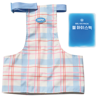 유앤펫 강아지 체크 아이스팩 포켓 여름 쿨조끼 중형견 대형견, 블루체크, 1개
