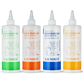 런드리씨 의류용 생활 얼룩제거제 대용량 500ml 4종 펜(유성) 프로틴(동물성) 탄닌(식물성) 세이퍼(음식물), 4개, 500L