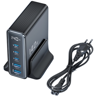 Toocki 투키 GaN 140w LED 디스플레이 3C2A 5포트 C타입 PD3.0 PPS 초고속 멀티충전기, 1개, 블랙
