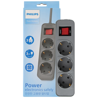 필립스 고용량멀티탭 4000W 워크탭 과부하차단, 3m, 올그레이 3구 CHP2134GB, 1개