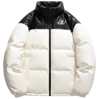 웨일쓰 남녀공용 하이넥 겨울 캐주얼 가죽 패딩 점퍼 겨울 트렌드 가죽 자켓 커플룩