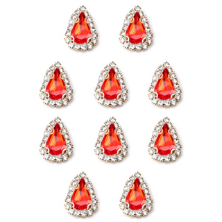市集風 大容量自助婚禮透明水鑽美甲 皇后胸針配件, 水滴型 紅色, 10個